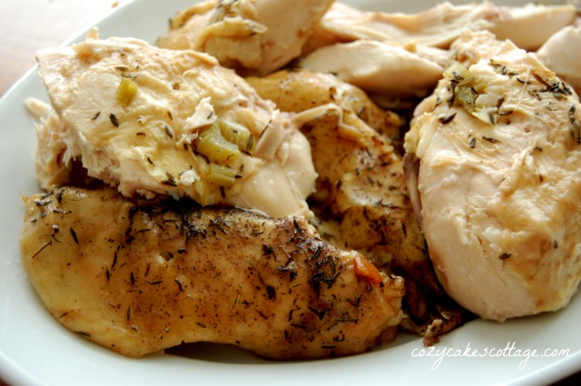 slow cooker whole chicken plated